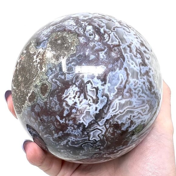 HUGE RARE purple Moss Agate Druzy Sphere Carving Natural Stone Crystal NEW - Picture 6 of 8